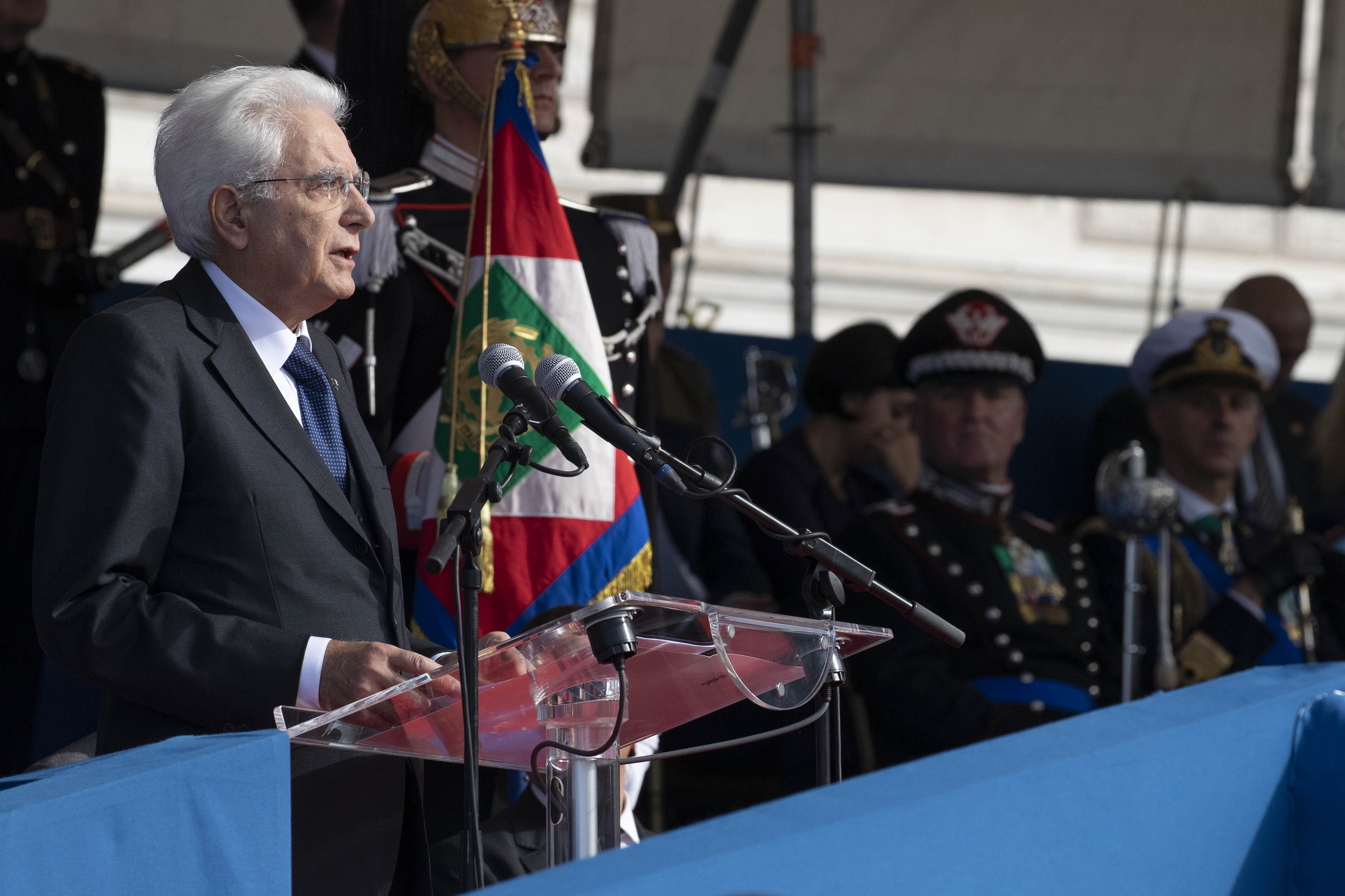 Il Presidente Sergio Mattarella, nel Giorno dell'Unità Nazionale e Giornata delle Forze Armate, è in Piazza Unità d'Italia di Trieste. 