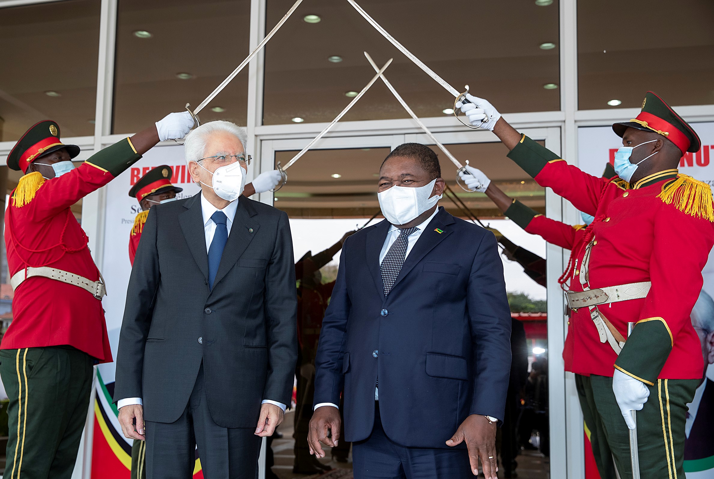 Il Presidente della Repubblica Sergio Mattarella con il Presidente della Repubblica del Mozambico, Filipe Jacinto Nyusi, al Palazzo Presidenziale in occasione della Visita di Stato 