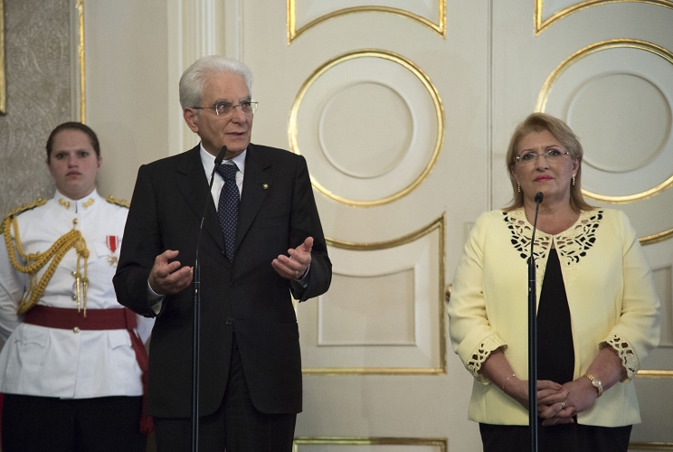 Il Presidente Sergio Mattarella nel corso delle dichiarazioni alla stampa