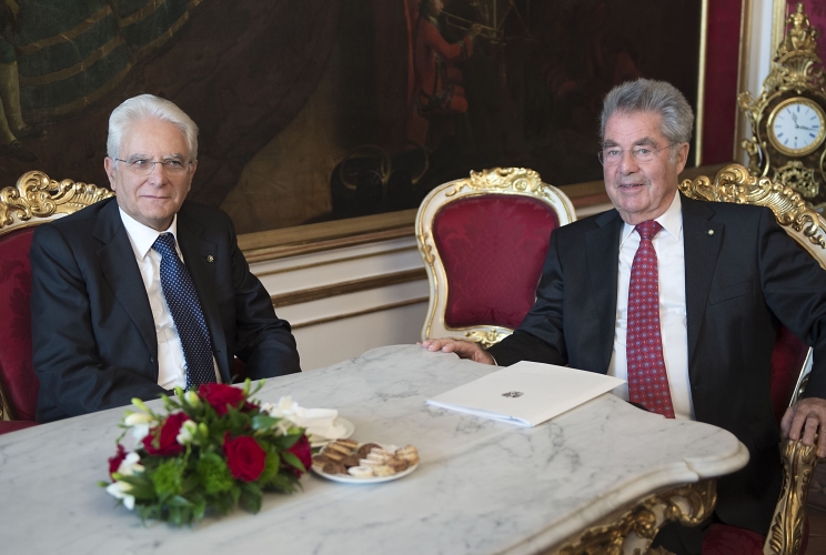 Il Presidente Sergio Mattarella con il Presidente Federale della Repubblica d’Austria, Heinz Fischer durante i colloqui