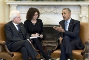 Spray con i giornalisti al termine dell'incontro tra il Presidente Mattarella e il Presidente Obama 