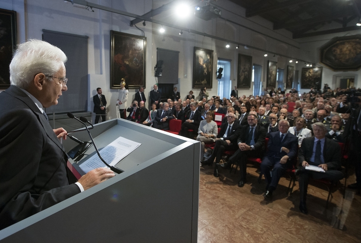 Il Presidente Mattarella durante il suo intervento al Congresso della Società Dante Alighieri 