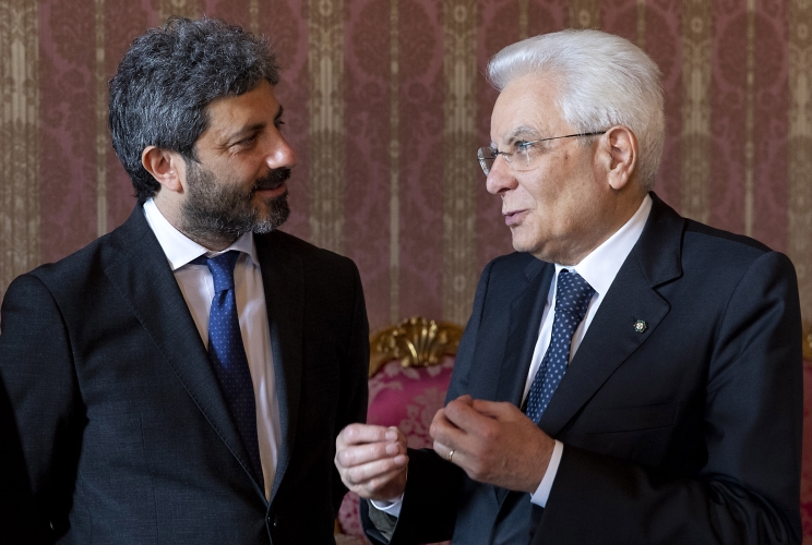 Il Presidente Sergio Mattarella con il Presidente della Camera dei Deputati Roberto Fico, in occasione della cerimonia di chiusura dell'anno accademico dell'Accademia dei Lincei
