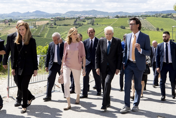 Il Presidente Sergio Mattarella visita la Comunità  di San Patrignano accompagnato dal Presidente della Comunità  Antonio Tinelli, in occasione della cerimonia per il 40° anniversario di fondazione