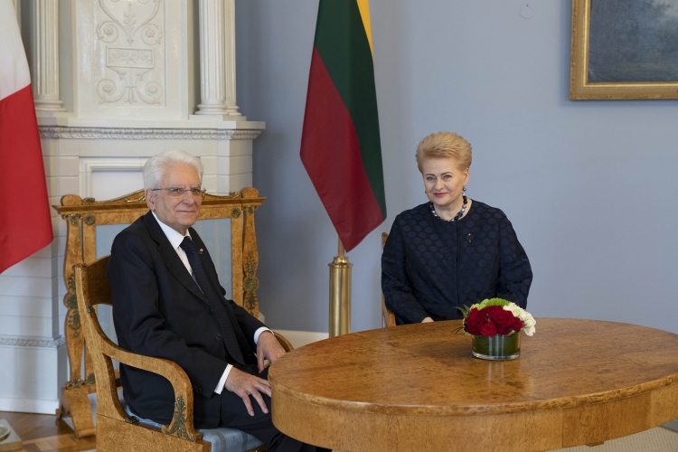 Il Presidente Sergio Mattarella e la Presidente della Repubblica di Lituania, Dalia Grybauskaitė durante i colloqui al Palazzo Presidenziale