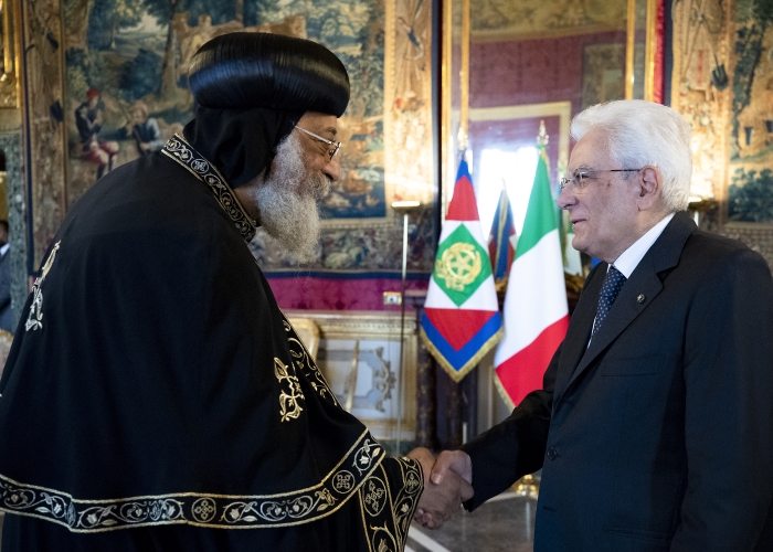 Il Presidente Sergio Mattarella incontra Sua Santità  Tawadros II, Papa di Alessandria e Patriarca della Sede di San Marco. 
