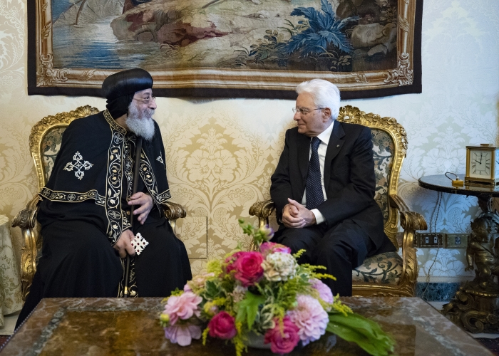Il Presidente Sergio Mattarella incontra Sua Santità  Tawadros II, Papa di Alessandria e Patriarca della Sede di San Marco. 
