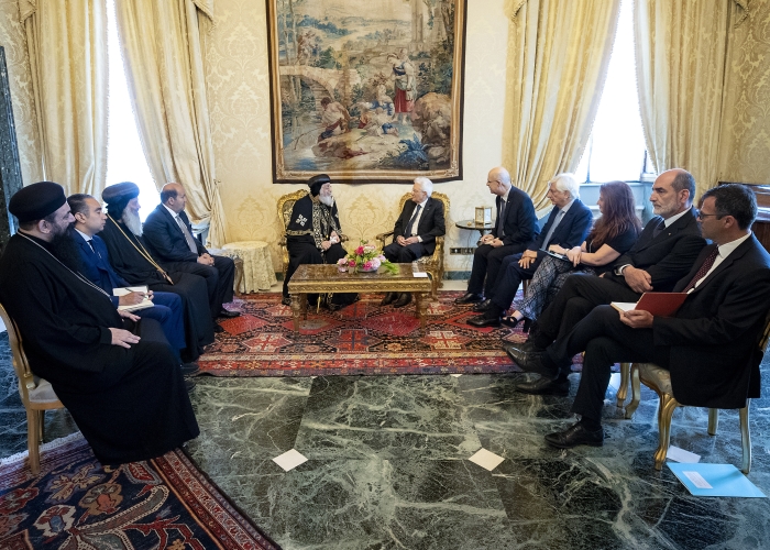Il Presidente Sergio Mattarella incontra Sua Santità  Tawadros II, Papa di Alessandria e Patriarca della Sede di San Marco. 
