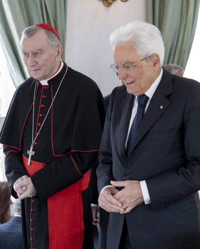 Il Presidente Sergio Mattarella con S.Em. Rev.ma il Cardinale Pietro Parolin