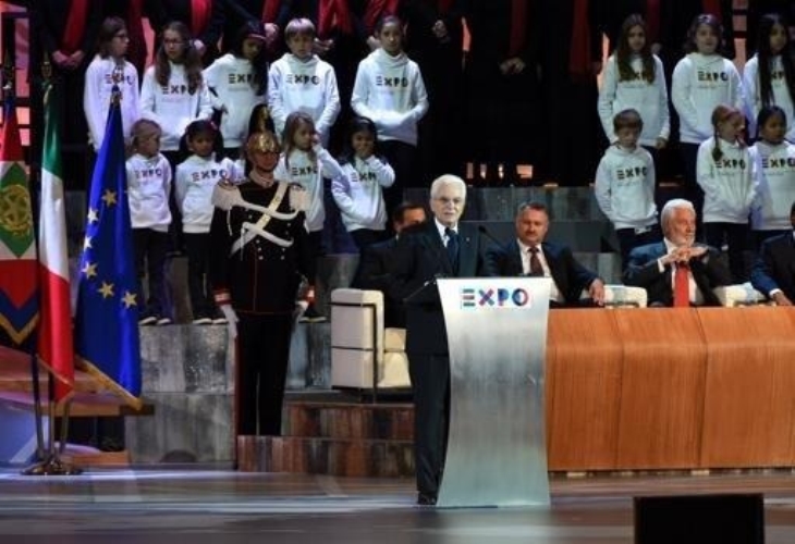 Il Presidente Sergio Mattarella in occasione del suo intervento alla cerimonia di chiusura di Expo Milano 2015