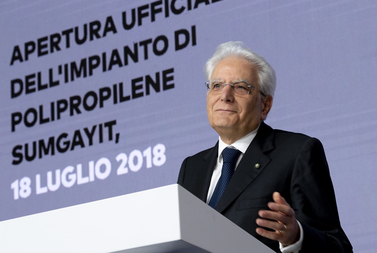 Il Presidente della Repubblica Sergio Mattarella in occasione dell’inaugurazione dell’impianto di produzione di polipropilene