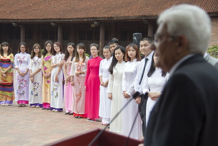 Il Presidente Sergio Mattarella in occasione dell'incontro con gli studenti al Tempio della Letteratira