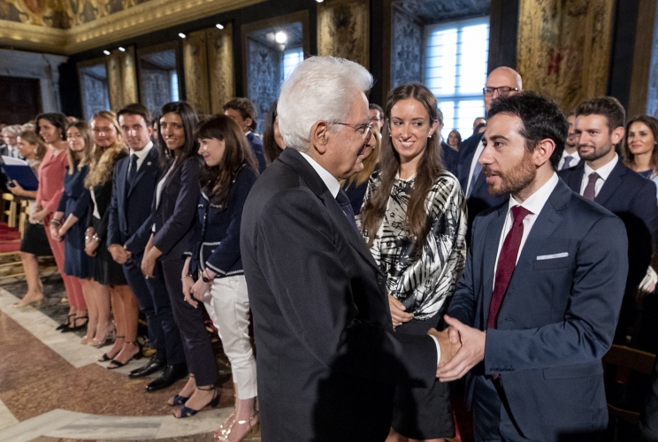 Il Presidente Sergio Mattarella al termine dell'incontro con i Magistrati ordinari in tirocinio nominati con D.M. 07/02/2018