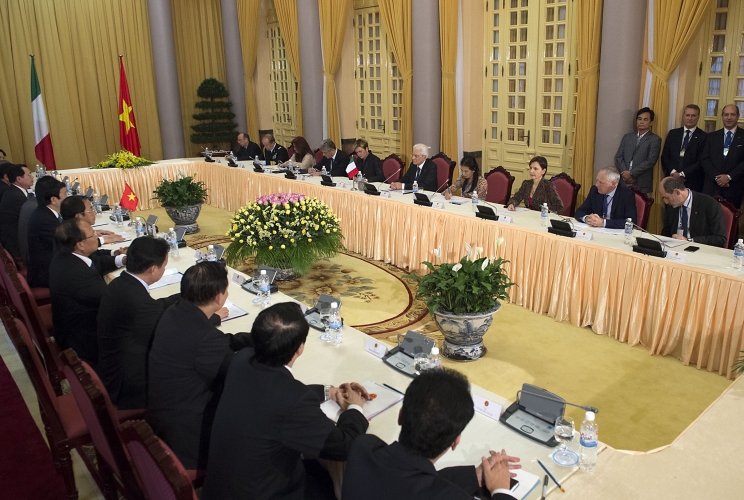 Il Presidente Sergio Mattarella e il Presidente della Repubblica Socialista del Vietnam Truong Tan Sang 