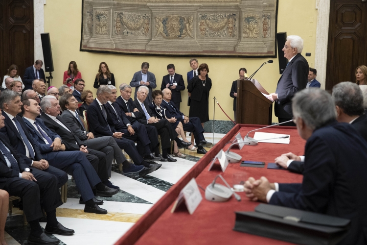 Il Presidente Sergio Mattarella nel corso del suo intervento alla cerimonia in occasione del 100° anniversario della nascita del Presidente emerito della Repubblica, Oscar Luigi Scalfaro