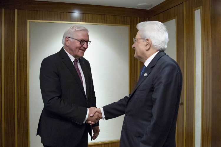 Il Presidente Sergio Mattarella con il  Presidente della Repubblica Federale di Germania, Frank-Walter Steinmeier in occasione della XIV Riunione informale dei Capi di Stato del Gruppo Arraiolos