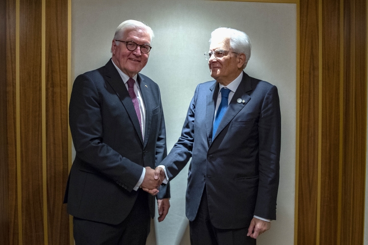 Il Presidente Sergio Mattarella con il  Presidente della Repubblica Federale di Germania, Frank-Walter Steinmeier in occasione della XIV Riunione informale dei Capi di Stato del Gruppo Arraiolos