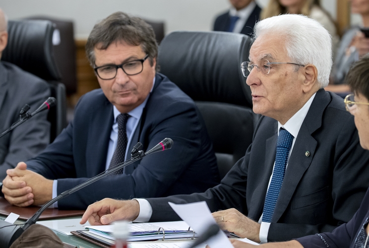 Il Presidente Sergio Mattarella subito dopo l'elezione del nuovo Vice Presidente del Consiglio Superiore della Magistratura David Ermini