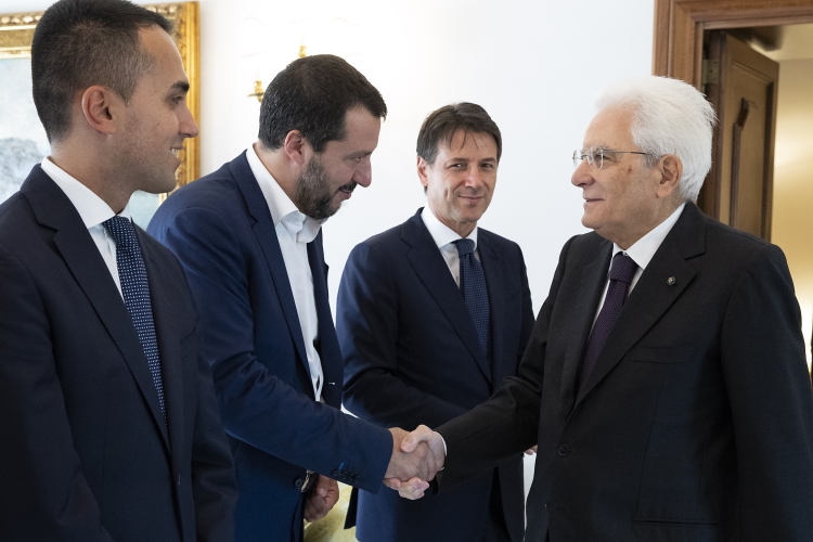 Il Presidente Sergio Mattarella con il Vice Presidente e Ministro dell'Interno Matteo Salvini in occasione dell'incontro per il prossimo Consiglio Europeo. 
