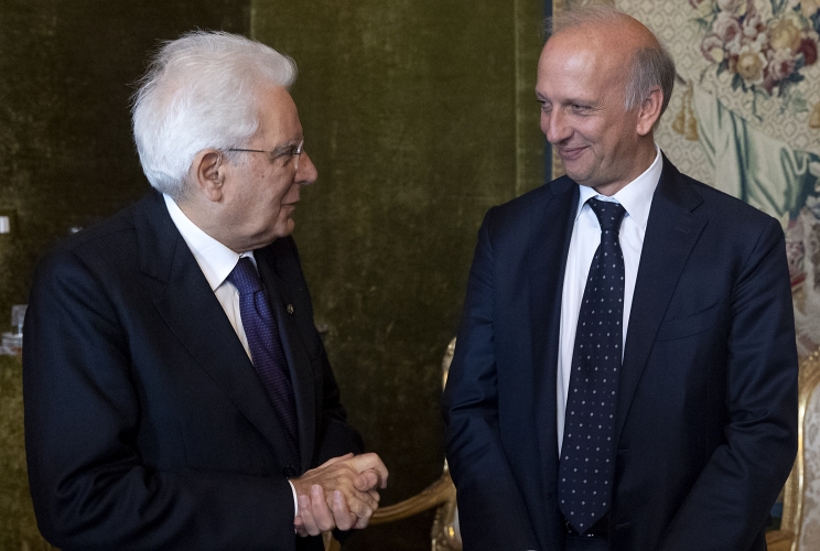 Il Presidente Sergio Mattarella con il Ministro dell'Istruzione dell'Università e della Ricerca Marco Bussetti poco prima dell'incontro con alcune scolaresche delle Scuole Secondarie di II grado