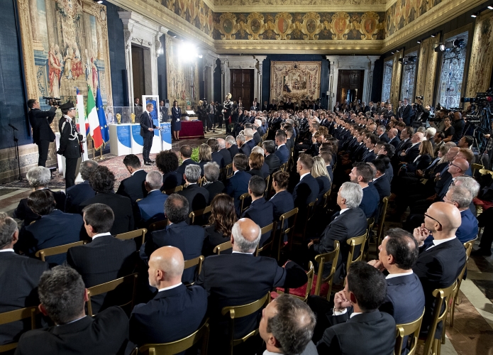 Un momento della cerimonia in occasione del 120° Anniversario della FIGC - Federazione Italiana Giuoco Calcio