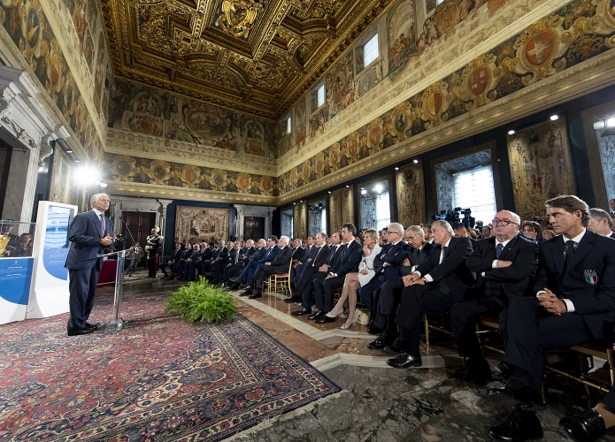 Un momento della cerimonia in occasione del 120° Anniversario della FIGC - Federazione Italiana Giuoco Calcio