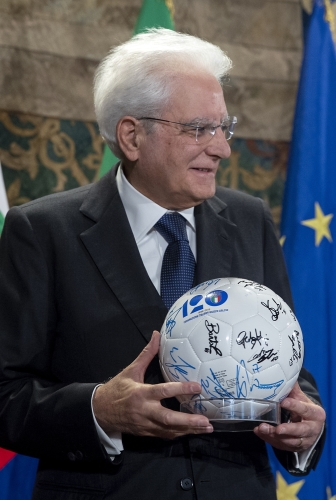 Il Presidente Sergio Mattarella  in occasione della cerimonia nel 120° Anniversario della FIGC - Federazione Italiana Giuoco Calcio