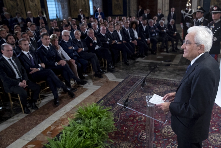 Il Presidente Sergio Mattarella in occasione della cerimonia nel 120° Anniversario della FIGC - Federazione Italiana Giuoco Calcio