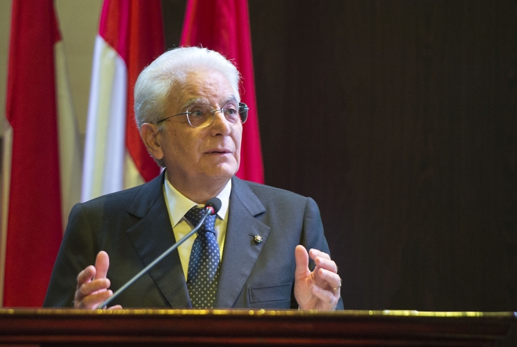 Il Presidente Sergio Mattarella nel corso del suo intervento al National Resilience Institute (Lemhannas)