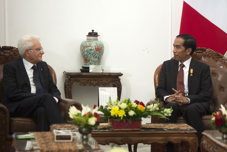 Il Presidente della Repubblica Italiana Sergio Mattarella con il Presidente della Repubblica di Indonesia, Joko Widodo 