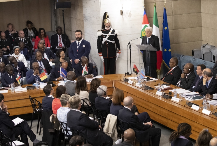 Il Presidente Sergio Mattarella in occasione della cerimonia di inaugurazione della Conferenza Ministeriale Italia-Africa