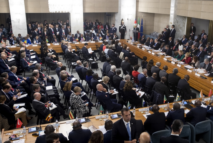 Il Presidente Sergio Mattarella in occasione della cerimonia di inaugurazione della Conferenza Ministeriale Italia-Africa