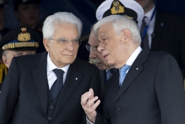Salonicco - Il Presidente della Repubblica Sergio Mattarella con il Presidente della Repubblica Ellenica Procopios Pavlopoulos alla Parata Militare