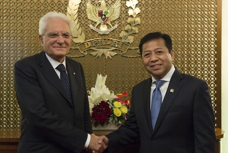 Il Presidente della Repubblica Sergio Mattarella con il Presidente della Camera dei Rappresentanti, On. Setya Novanto