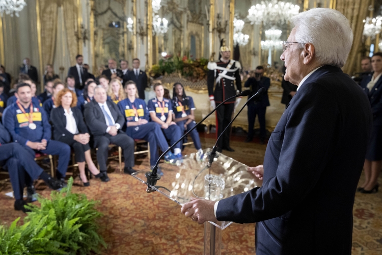 Il Presidente Sergio Mattarella nel corso dell'incontro con la Nazionale italiana femminile di pallavolo finalista ai Mondiali 2018 in Giappone