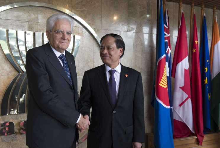 Il Presidente Sergio Mattarella con il Segretario Generale dell'Asean, Le Luong Minh