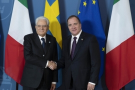Il Presidente della Repubblica Sergio Mattarella nella sede del Palazzo del Governo accolto dal Primo Ministro svedese, Stefan Löfven, in occasione della visita di Stato in Svezia

