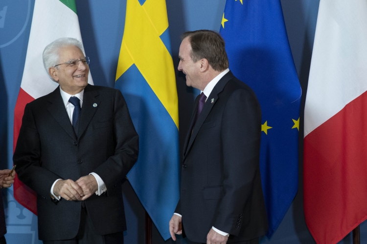 Il Presidente della Repubblica Sergio Mattarella nella sede del Palazzo del Governo accolto dal Primo Ministro svedese, Stefan Löfven, in occasione della visita di Stato in Svezia   
