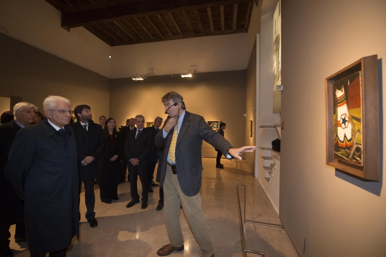 Il Presidente Sergio Mattarella nel corso della visita alla Mostra "De Chirico a Ferrara. Metafisiche e Avanguardie" 