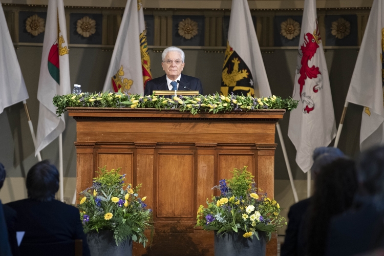 Il Presidente della Repubblica Sergio Mattarella durante il suo discorso all’Università di Lund.    