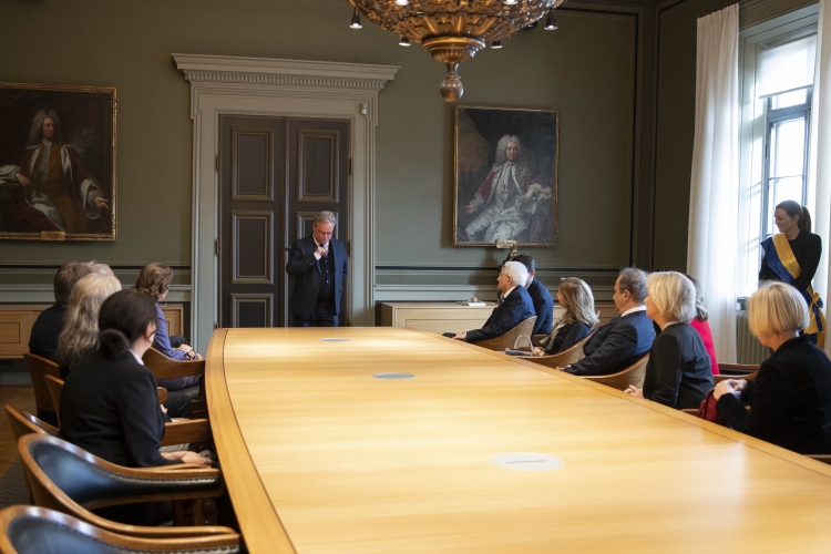 Il Presidente della Repubblica Sergio Mattarella con la Sig.ra Laura e le Loro Maestà, il Re Carlo XVI Gustavo e la Regina Silvia all’Università di Lund.    
