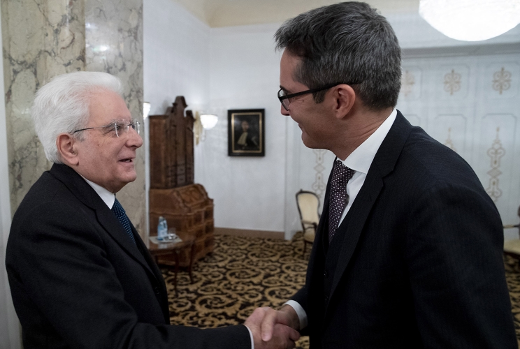 Merano - Il Presidente della Repubblica Sergio Mattarella con il Presidente della Provincia Autonoma di Bolzano Arno Kompatscher Kompatscher, in occasione della cerimonia per i 130 anni dalla fondazione del Gruppo Athesia