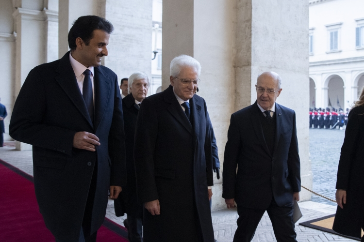 Il Presidente Sergio Mattarella con l'Emiro dello Stato del Qatar, lo Sceicco Tamin Bin Hamad Al Thani,in visita di Stato.
