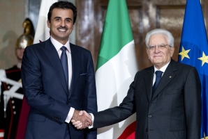 Il Presidente Sergio Mattarella con l'Emiro dello Stato del Qatar, lo Sceicco Tamin Bin Hamad Al Thani,in occasione della visita di Stato