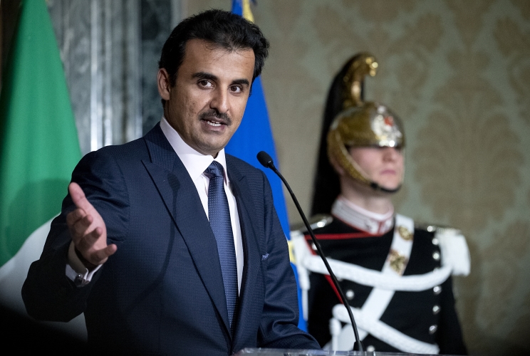 Il Presidente Sergio Mattarella con l'Emiro dello Stato del Qatar, lo Sceicco Tamin Bin Hamad Al Thani,durante le dichiarazioni alla stampa,in occasione della visita di Stato.
