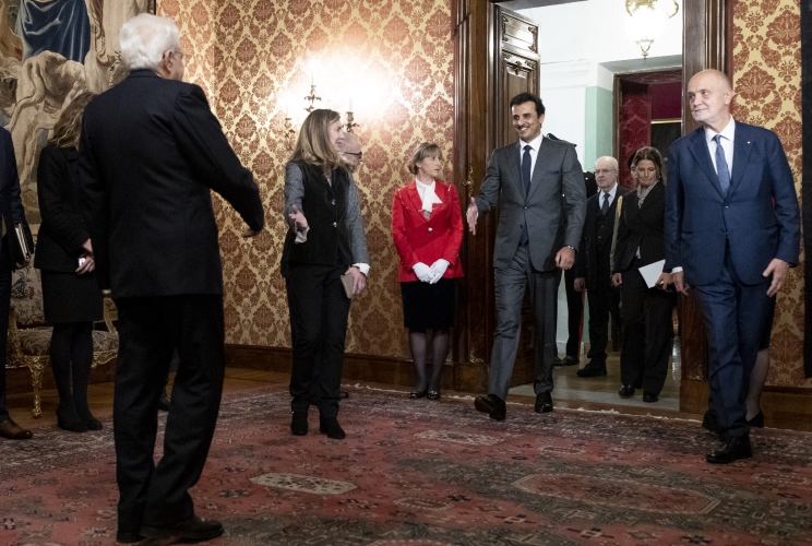 Il Presidente Sergio Mattarella con l'Emiro dello Stato del Qatar, lo Sceicco Tamim bin Hamad Al-Thani, al termine della visita di Stato