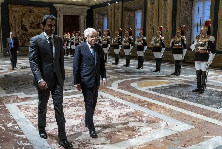 Il Presidente Sergio Mattarella con l'Emiro dello Stato del Qatar, lo Sceicco Tamim bin Hamad Al-Thani, al termine della visita di Stato