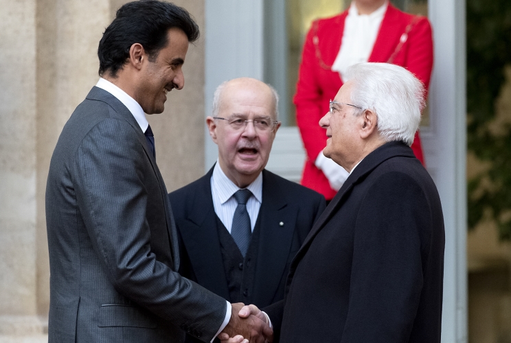 Il Presidente Sergio Mattarella con l'Emiro dello Stato del Qatar, lo Sceicco Tamim bin Hamad Al-Thani, al termine della visita di Stato