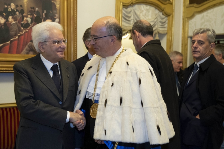 Il Presidente della Repubblica Sergio Mattarella con il Prof. Gianmaria Ajani, Rettore dell'Università degli Studi di Torino, in occasione della cerimonia di inaugurazione dell'anno accademico 2018/2019
