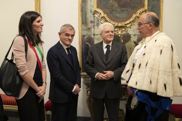Il Presidente della Repubblica Sergio Mattarella al Teatro Carignano con Sergio Chiamparino, Presidente della Regione Piemonte, Chiara Appendino, Sindaco di Torino, e il Prof. Gianmaria Ajani, Rettore dell'Università degli Studi di Torino, in occasione della cerimonia di inaugurazione dell'anno accademico 2018/2019